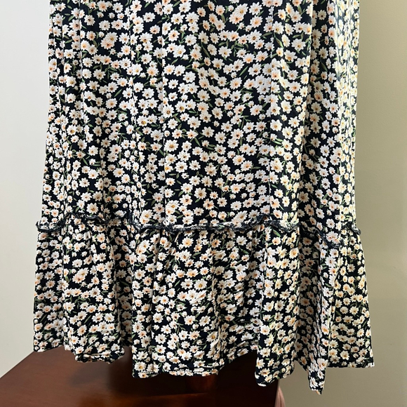 Midi Dress Daisy Floral Cottage Prairie Boho Dark Fairy Milkmaid Peasant Ruffle - Picture 7 of 11